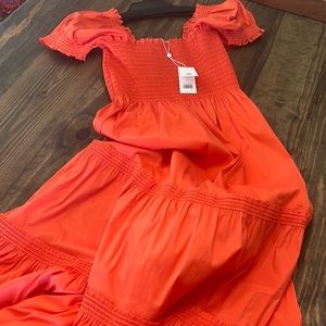 Tory Burch Smocked MIDI Dress in Poppy Red!